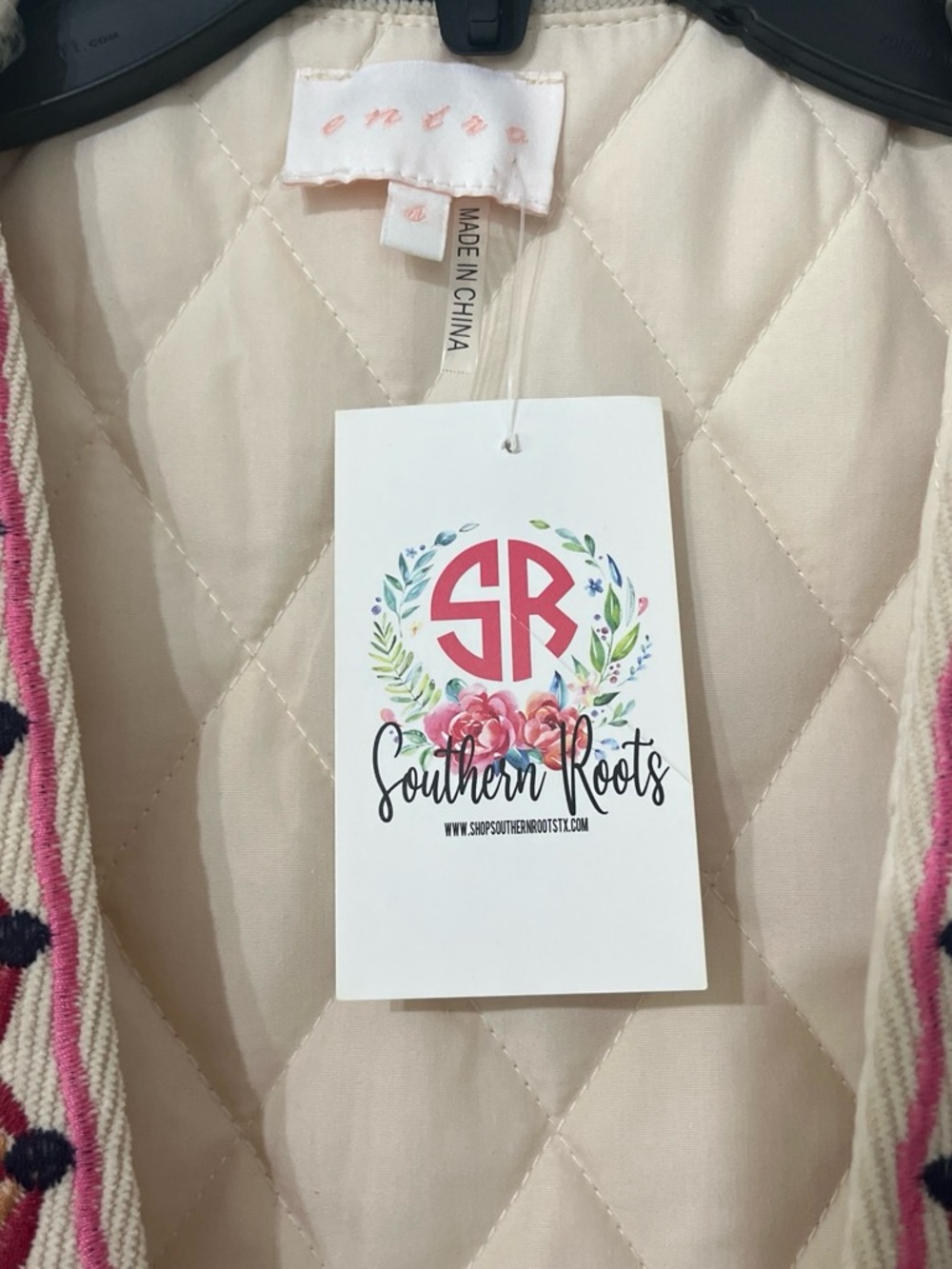 entro Cream Quilted Jacket with Pink & Navy Trim